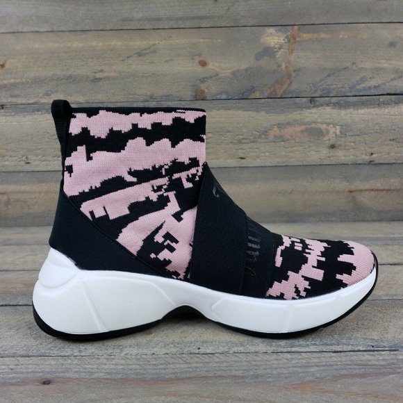 NIB JUICY COUTURE Women 8 Slip On High Top Knit Sneaker Shoes Pink Tie Dye Black - Picture 6 of 10